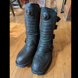 New Rock boots - men's size 45 - black patterned leather, new in box
